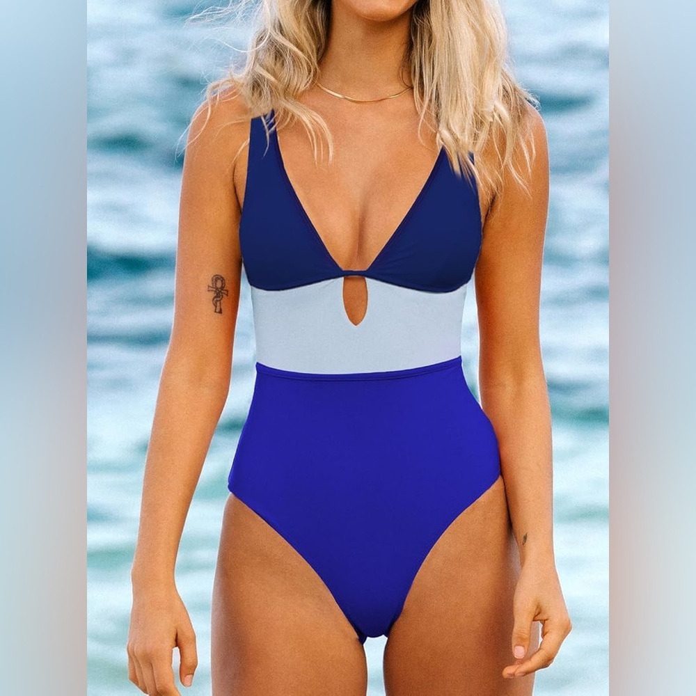 NWT CUPSHE One Piece Color Block Keyhole Cutout SwimSuit